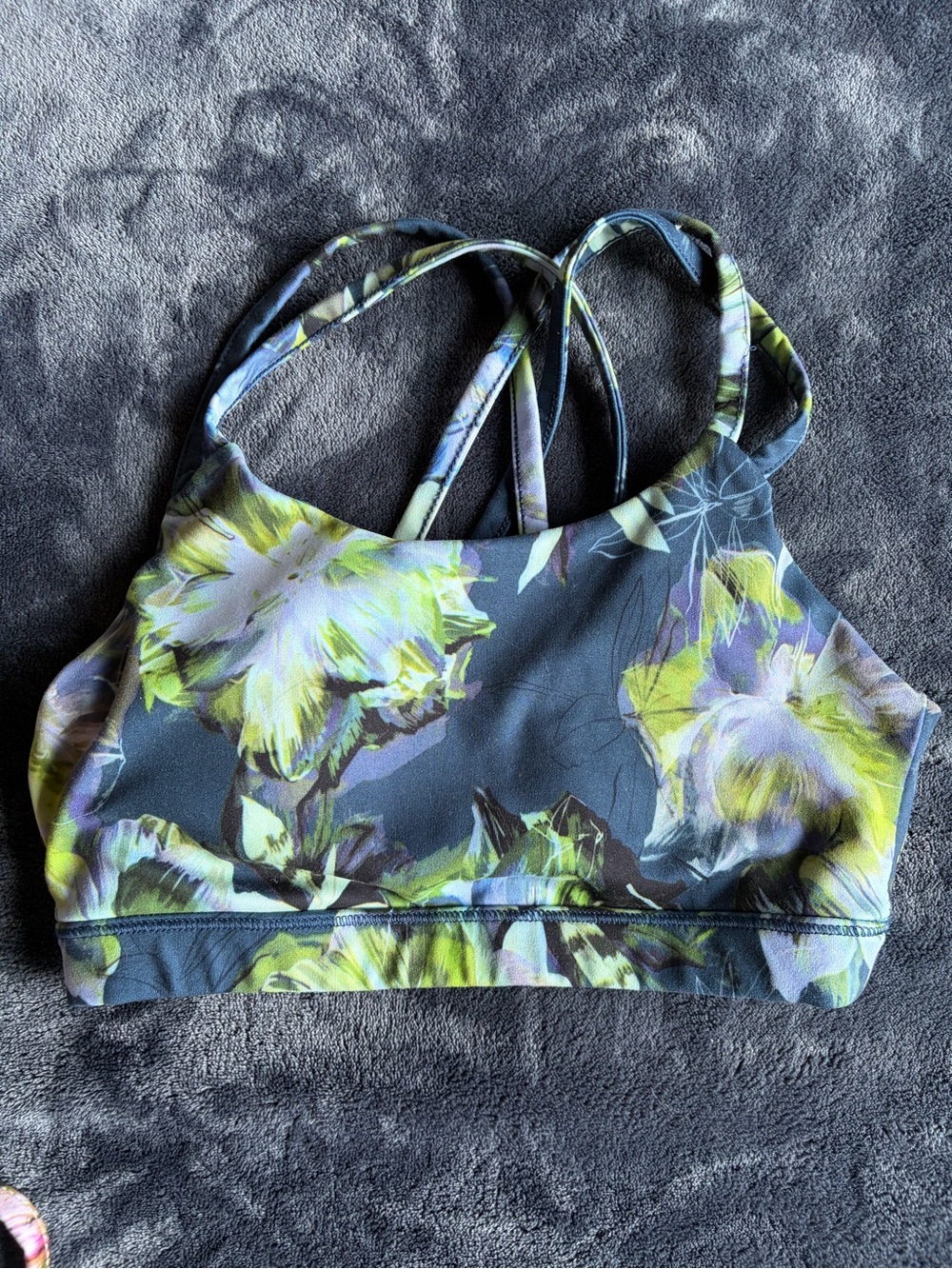 Floral High-Neck Sports Bra in Green and Blue